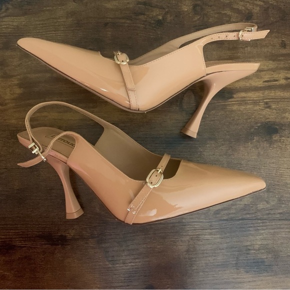 NWOT Larroude Ines Pump In Tan Patent Leather Size 8 New - Picture 5 of 14